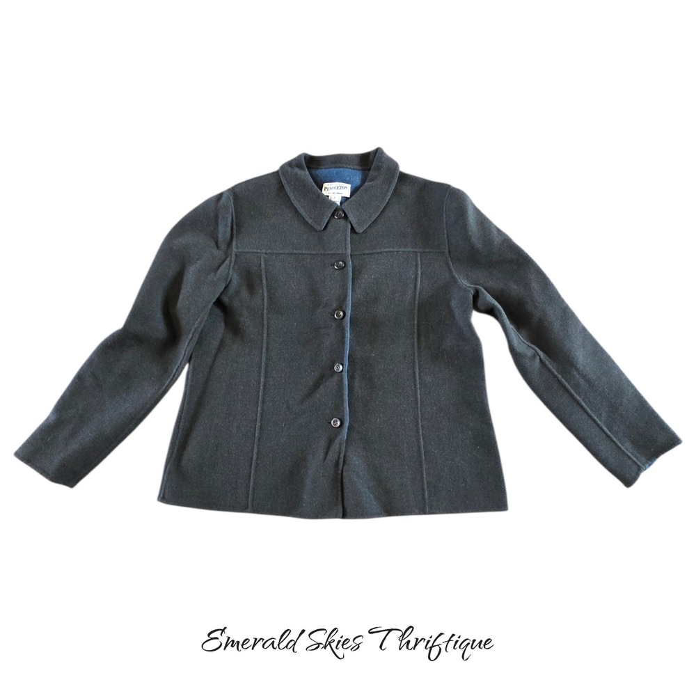 Pendleton charcoal light weight wool button-up jacket large merino wool